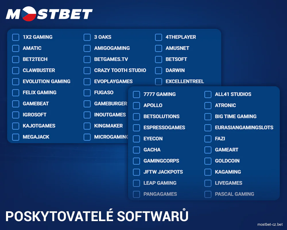 Vývojáři her v kasinu Mostbet Česko